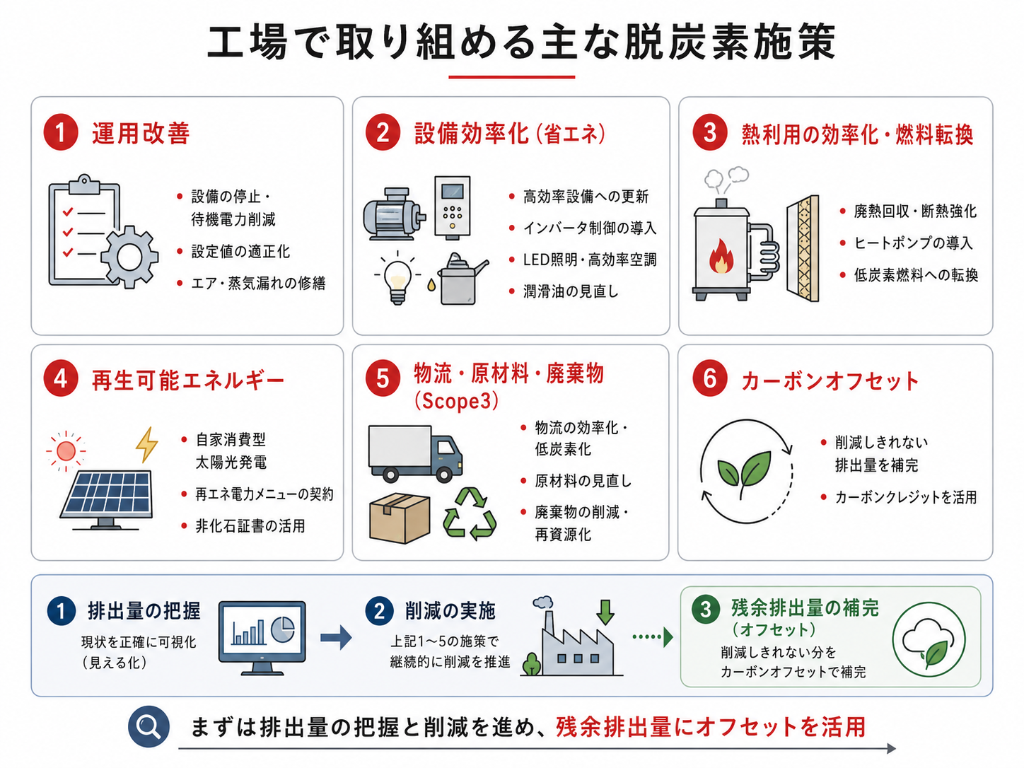 工場で取り組める主な脱炭素施策
