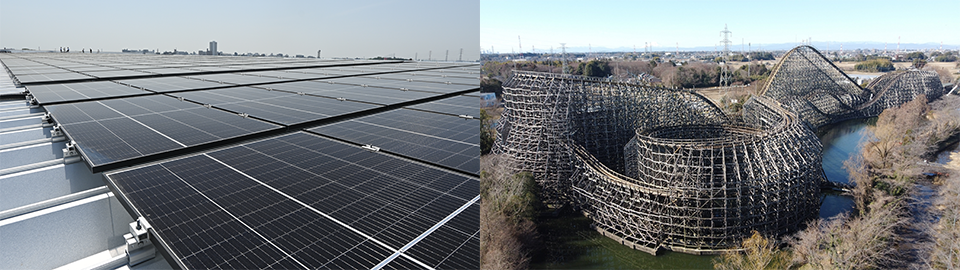 東武商事が所有する太陽光発電設備（左）と需要施設である東武動物公園（右）