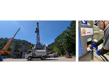 A rig and refueling at a geothermal power plant survey site.